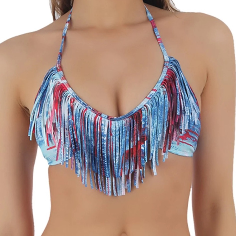 Body Glove American Flag Fringe Bikini Top